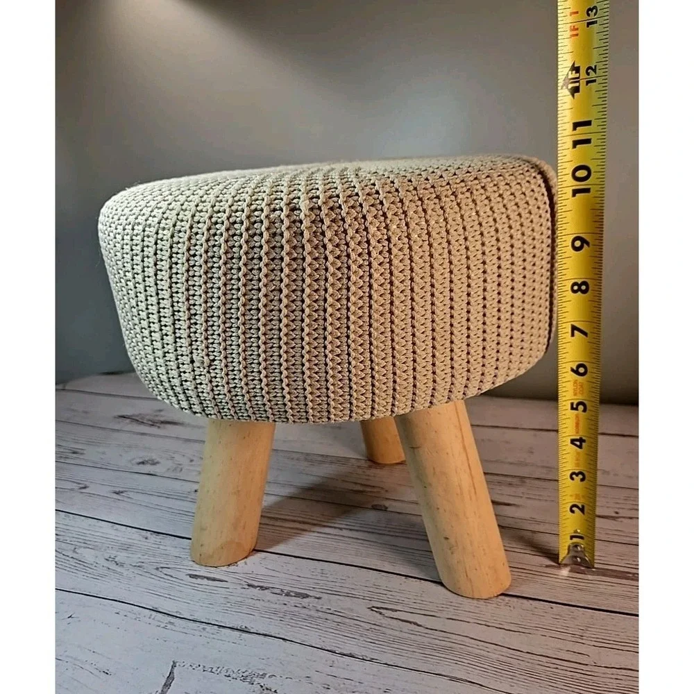Foot Stool Round Natural Tan Boho Scandinavian Pouf Floor Ottoman 11